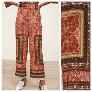 Zara Wide Leg High Waist Print Boho Pants Size XS